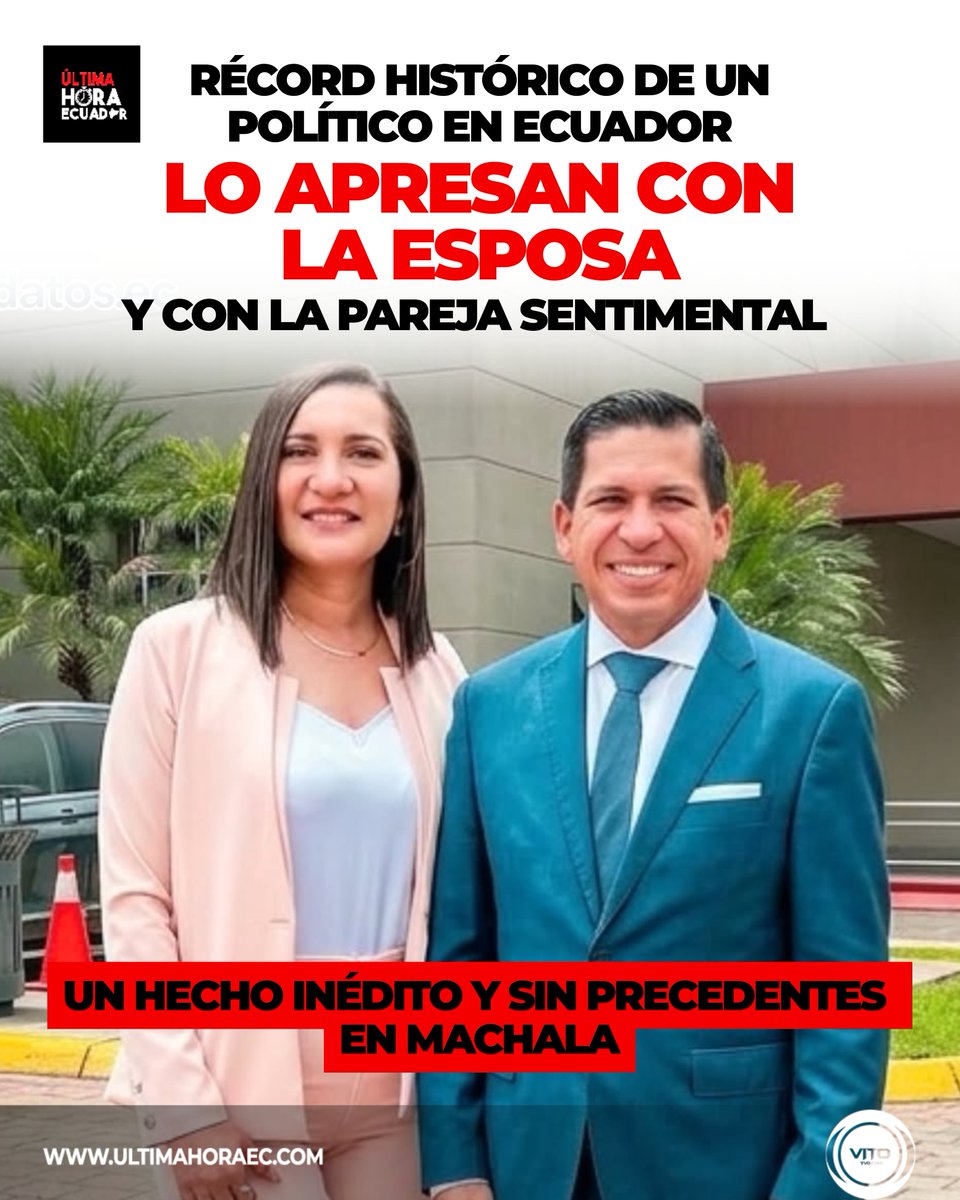 UltimaHoraEC_'s tweet photo. Un hecho inédito y sin precedentes en Ecuador se registró en Machala, El Oro: detuvieron a un político junto a su esposa y a su pareja sentimental al mismo tiempo. https://t.co/B1CWBCDOtS