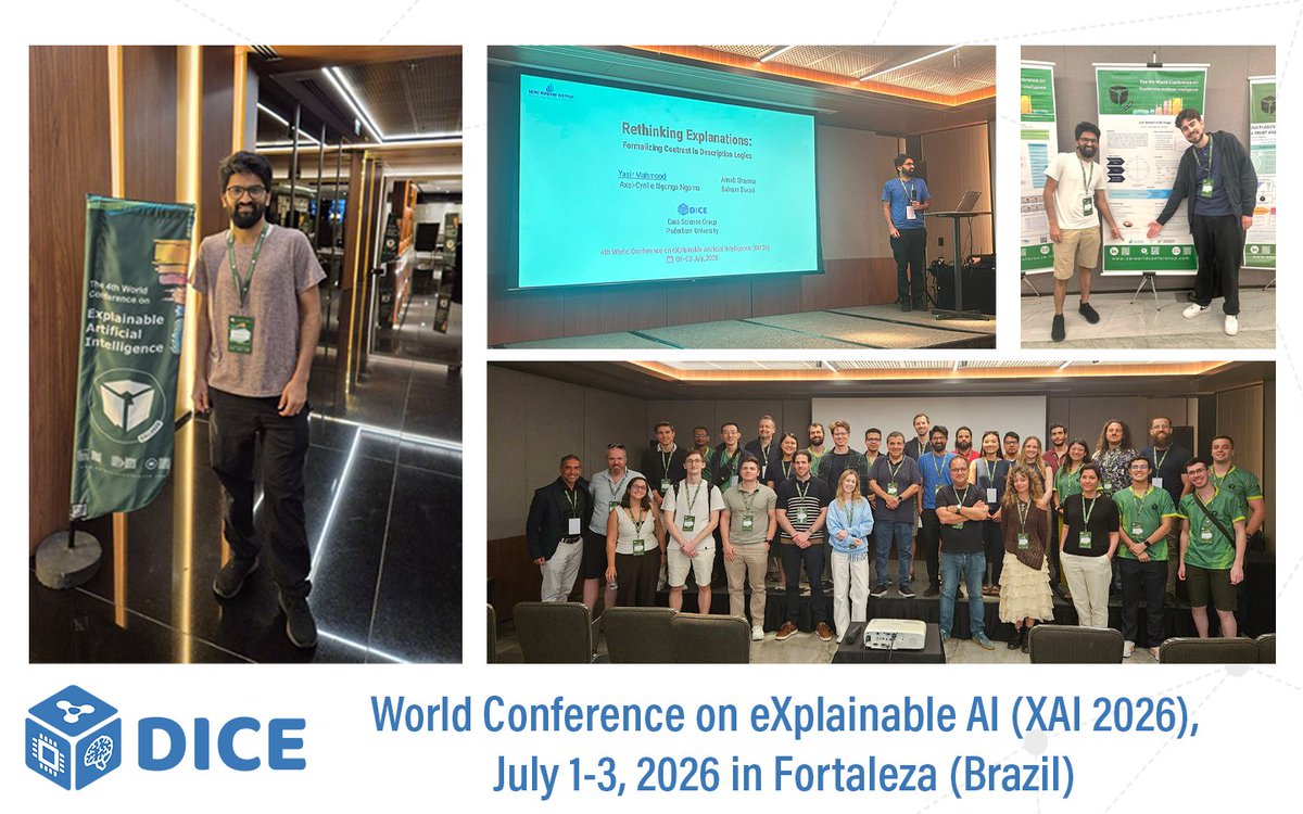 DiceResearch's tweet photo. ๐ Our colleague @Yaa_Siir presented "Rethinking Explanations: Formalizing Contrast in Description Logics" by Yasir Mahmood, Arnab Sharma, @NgongaAxel and Balram Tiwari at #XAI2026 in Fortaleza, Brazil!
๐Read the preprint here: https://t.co/cfJowJuug3
#DICEontour https://t.co/uVf0ZW0h5E