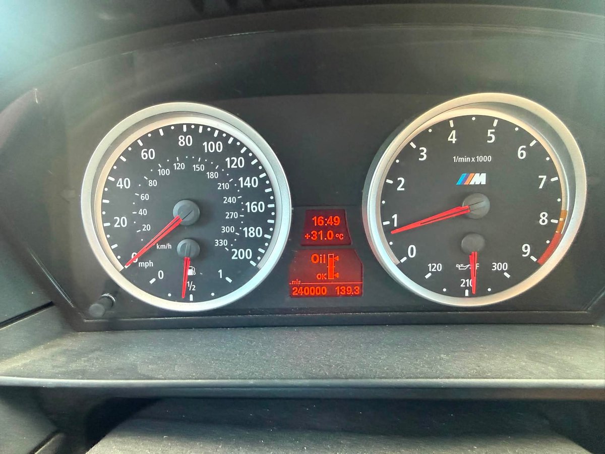 Mileage_impo's tweet photo. Update: 2008 BMW M5 5.0L V10 with 240,000 miles (386,242 km) on the clock. 

The owner bought the car at 63,000 miles (101,388 km)

Original engine and transmission.

2nd set of rod bearings (BE + ARP at 147,000 miles (236,573 km) ).

3 sets of throttle actuators.

3 sets of idle actuators.

3 sets of ignition coils.

8 sets of spark plugs.

2 sets of fuel injectors.

3 sets of tensioners/pulleys + belts.

2nd radiator + cooling lines.

2nd VANOS pump.

3rd alternator.

2nd fuel pump.

3rd fuel filter.

3rd set of control arms (front + rear).

3rd set of EDC shocks/struts.

2nd power steering pump.

2nd power steering rack.

2nd oil cooler.

2nd AC Compressor.

6 sets of front rotors + pads.

3 sets of rear rotors + pads.

6th thermostat.

65 oil changes (10w60 LM)

Take care of your car and your car will take care of you.