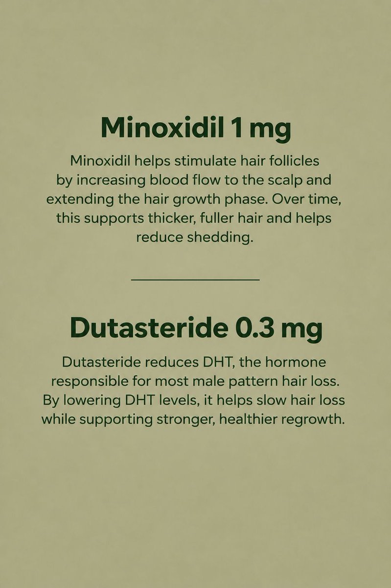 tryriseofficial's tweet photo. Most people focus on one ingredient. We combined five clinically selected ingredients into one daily capsule.

Minoxidil, Dutasteride, Zinc, Folic Acid, and Vitamin D3, all working together in a simple daily routine to support thicker, healthier hair.

#HairGrowth #HairLoss https://t.co/bGB3DZIpp9