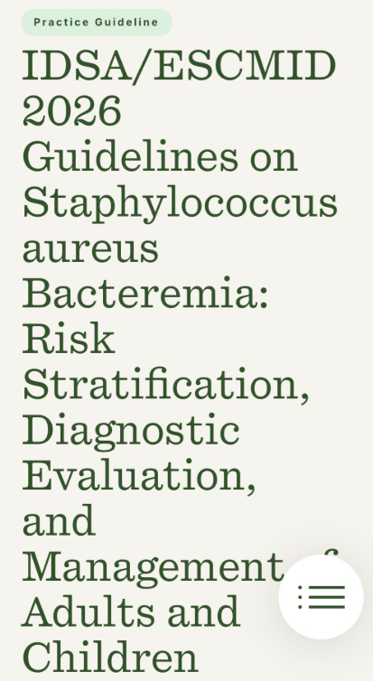 MicroClinicoVLC's tweet photo. 📌 Nueva guía 2026 IDSA/ESCMID sobre bacteriemia por Staphylococcus aureus.

No todo es “antibiótico y días”:
🚨Estratificar riesgo
🎮Controlar foco
🔬Decidir cuándo ampliar estudio diagnóstico
🙄Buscar foco profundo o metastásico
💊Ajustar duración: 2 semanas vs ≥4 semanas https://t.co/04nJqSxLkE