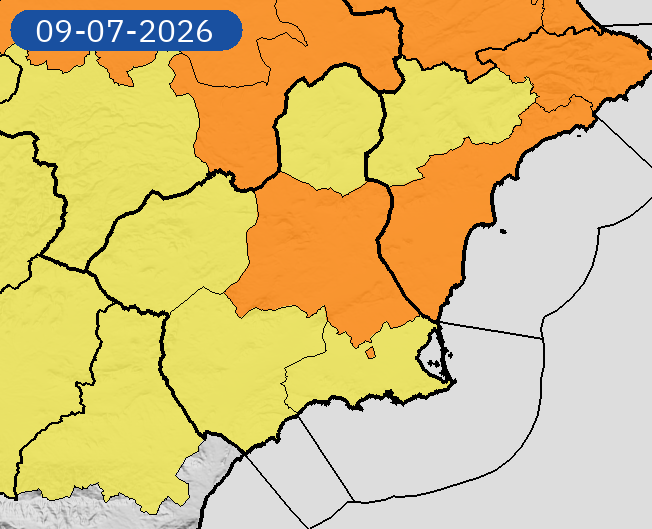 AbanillaAyto's tweet photo. AVISOS AEMET CALOR. 🟠🌡️. 

Hoy martes 7 de julio NIVEL 🟠NARANJA🟠 con temperaturas máx. de hasta 42 °C en nuestra comarca, Vega del Segura, con atención a los intervalos entre las 13 y las 21. 

Éste aviso se repetirá 𝐦𝐢𝐞́𝐫𝐜𝐨𝐥𝐞𝐬 𝟖 𝐲 𝐣𝐮𝐞𝐯𝐞𝐬 𝟗 𝐝𝐞 𝐣𝐮𝐥𝐢𝐨 https://t.co/QPvYFB1IBw