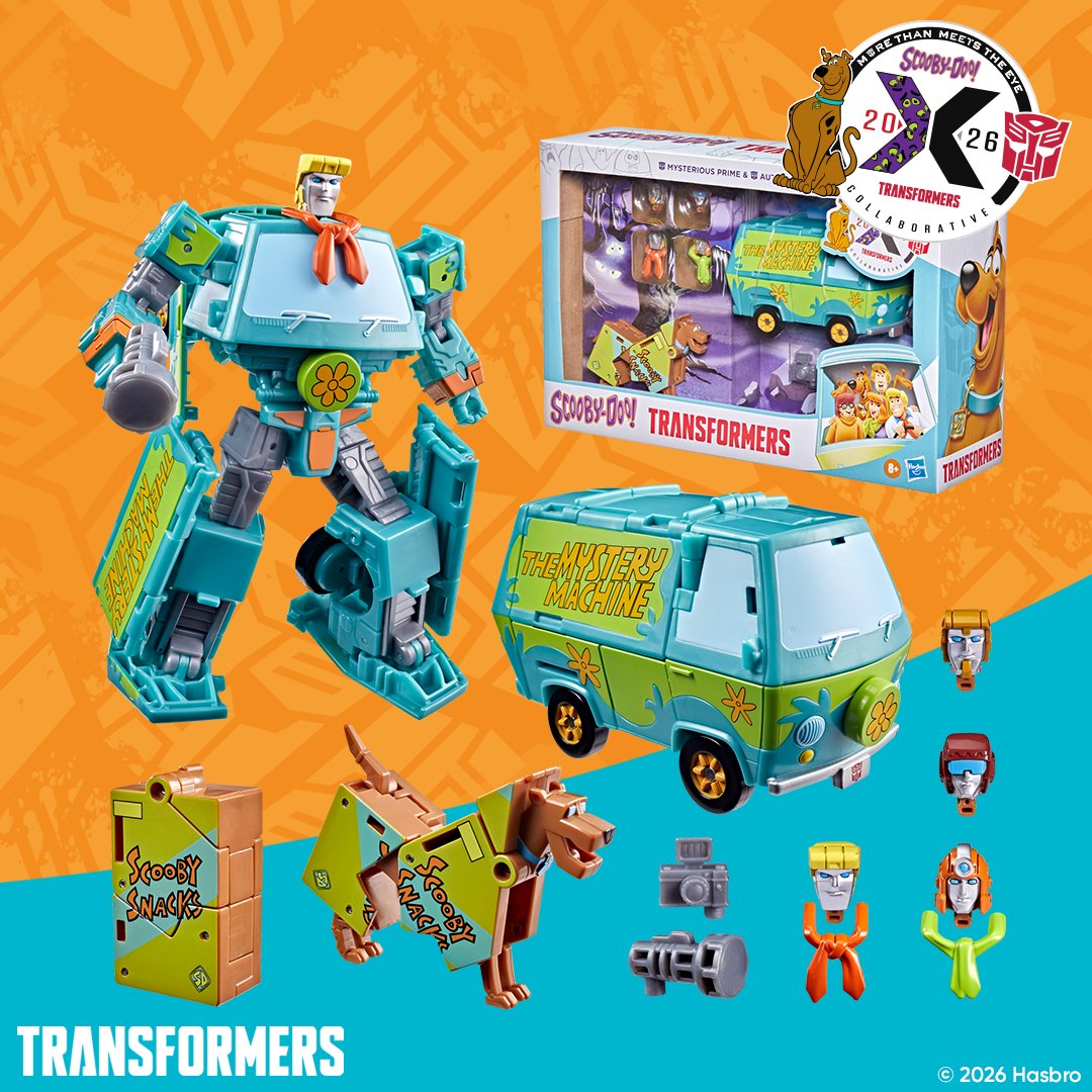 HasbroPulse's tweet photo. Zoinks! #ScoobyDoo meets #MoreThanMeetsTheEye. 🐾🤖 

The #Transformers Collaborative Mysterious Prime &amp; Automutt set features a Mystery Machine-inspired bot with 4 alt heads and Automutt transforming into Scooby Snacks. 

Pre-order on #HasbroPulse. 
🔗 https://t.co/5EZrWZxaEZ https://t.co/i9un8nRakK