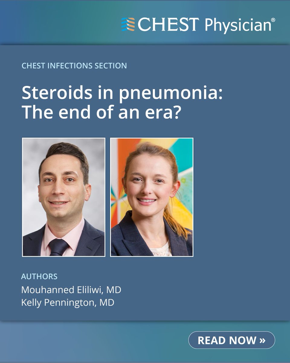 accpchest's tweet photo. Emerging data suggest a potential expanding role for corticosteroids in severe cases of community-acquired pneumonia, though it remains uncertain whether this approach should extend to nonsevere or outpatient settings. 🔗 Read the latest from the Chest Infections Section in CHEST Physician: https://t.co/tR5vkPiWxy
