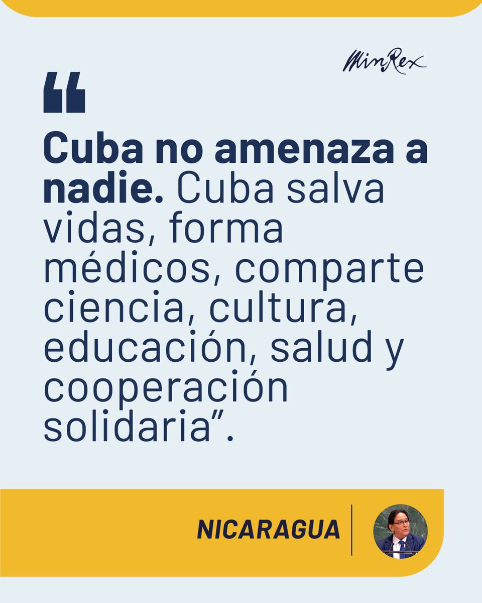 cubavsbloqueo's tweet photo. #Cuba no amenaza a nadie! Cuba salva vidas ❤️

🗣️ Nicaragua 🇳🇮 en ONU https://t.co/DL4VLno7F6