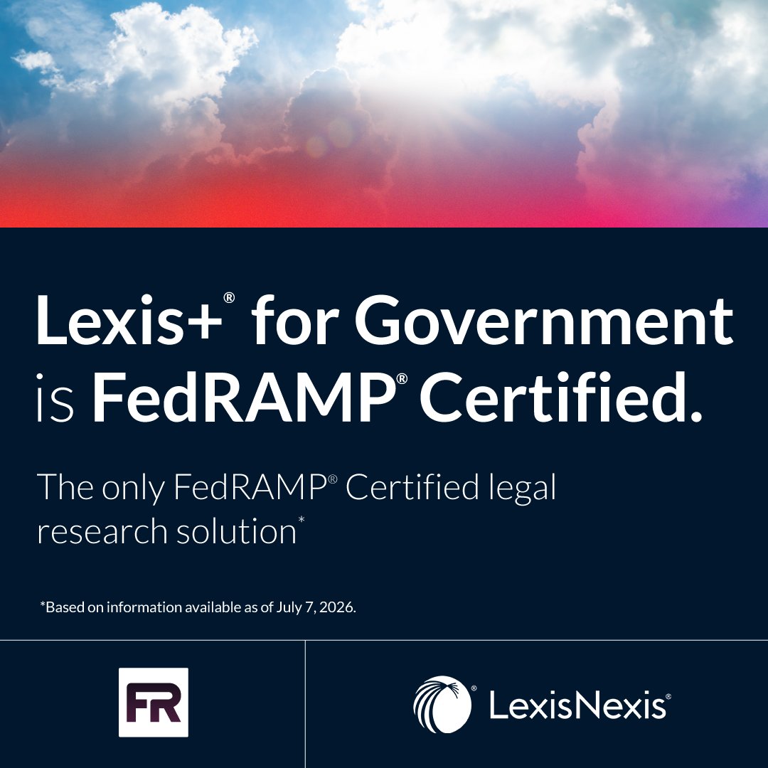 LexisNexis's tweet photo. We're proud to announce that Lexis+ for Government is the first legal research solution to achieve FedRAMP® Certified status.

This reflects our commitment to providing government legal professionals with trusted, secure, and compliant legal technology.

https://t.co/6qsummGR3J https://t.co/PqXqmIGyh1