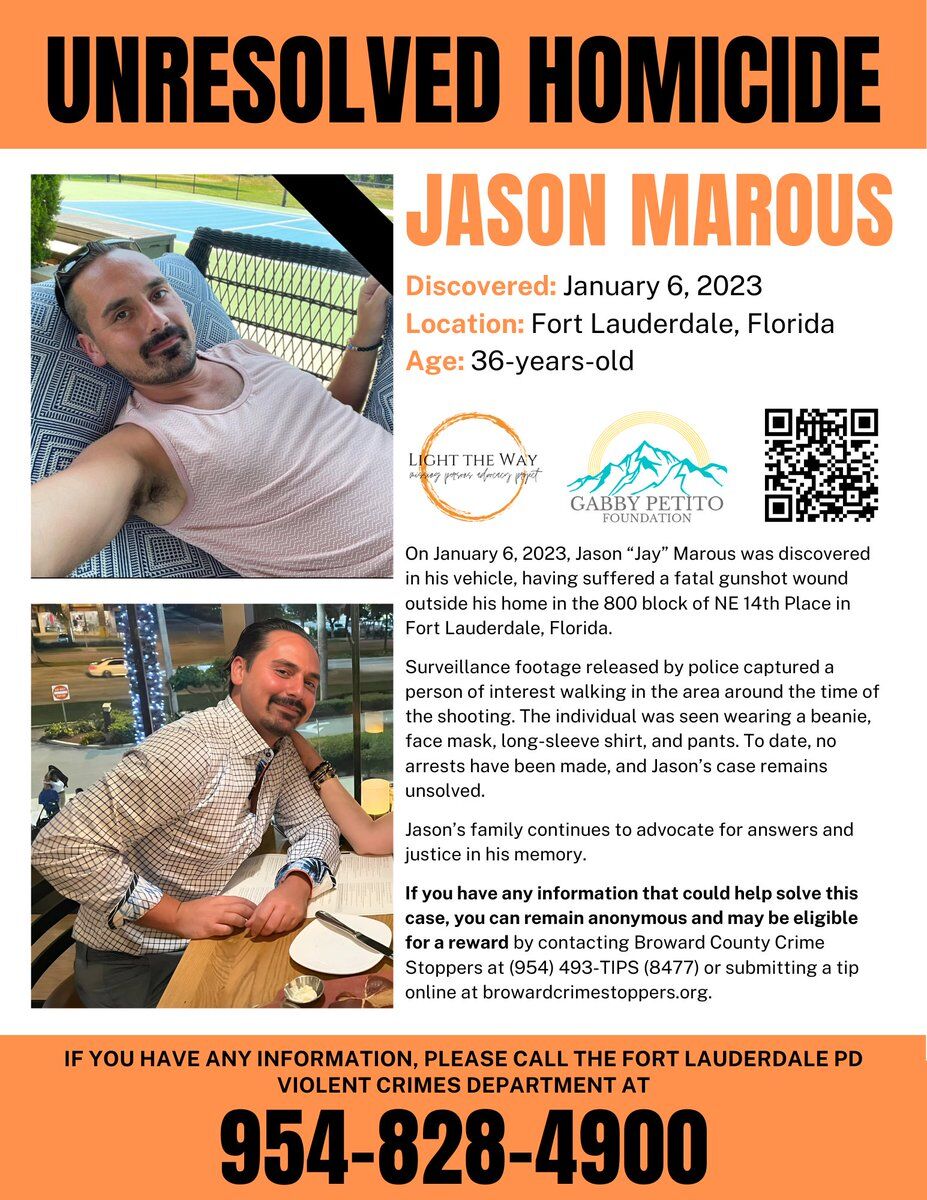 LightTheWay22's tweet photo. On Jan 6, 2023, #JasonMarous was found in his vehicle with a fatal gunshot wound outside his Fort Lauderdale, #Florida home. A person of interest captured on surveillance footage was seen wearing a beanie and mask. No one has been charged in connection with his death. Loved ones are still searching for the truth. #TipTuesday #Reward