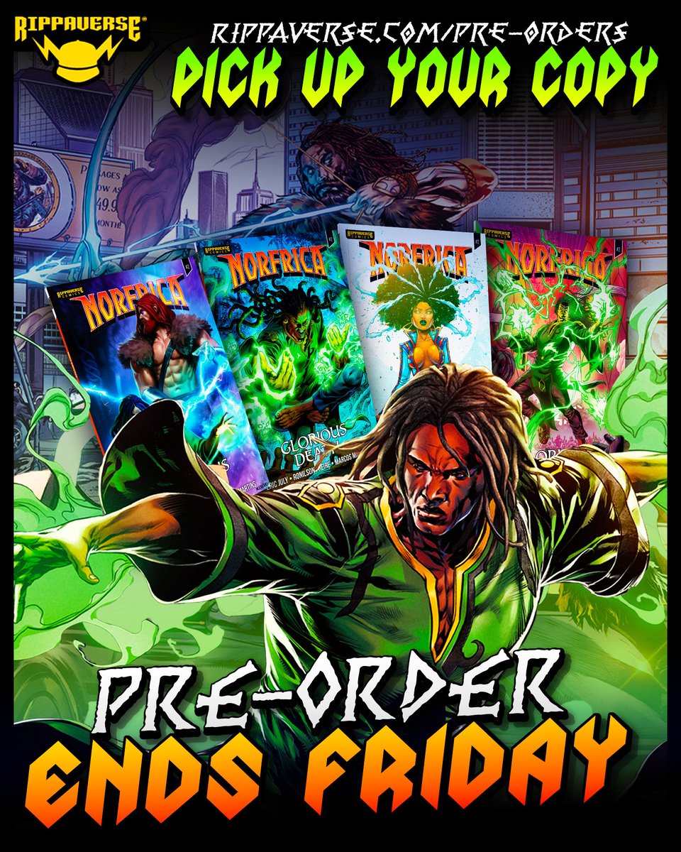TheRippaverse's tweet photo. ‼️ Pre-order by Friday, July 10

In Norfrica: Glorious Death #1, we witnessed the Norse-inspired realm of Asgarth and the machinations that threaten to plunge the realms into war. Now, the focus turns to Takhari and the African folklore-inspired realm of Nyandala—a sovereign land that exists beyond the reach of any portal, feared by the other realms for reasons they barely understand. 

@EricDJuly, @mmartinsart, @noobovich_art, @willconrad, @SebastianArtist, @BRAO_art