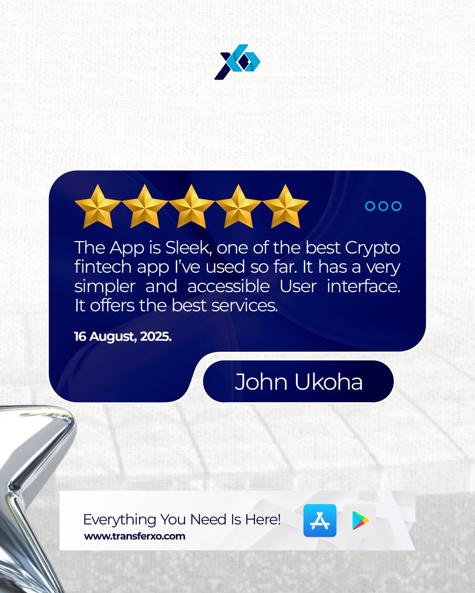 TransferXO_'s tweet photo. The reviews keep speaking for us. Every 5-star rating is a reminder that we're building a platform people genuinely enjoy using.

Experience seamless crypto transactions with TransferXO today. https://t.co/YJMqCEN6Kh