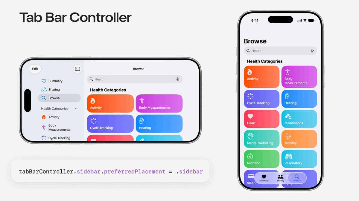 v_pradeilles's tweet photo. New in iOS 27: iPhone apps can opt to have their tab bar convert into a side bar menu when enough space is available.

(definitely not connected to an upcoming iPhone fold 😏) https://t.co/JtRTPtJTK8