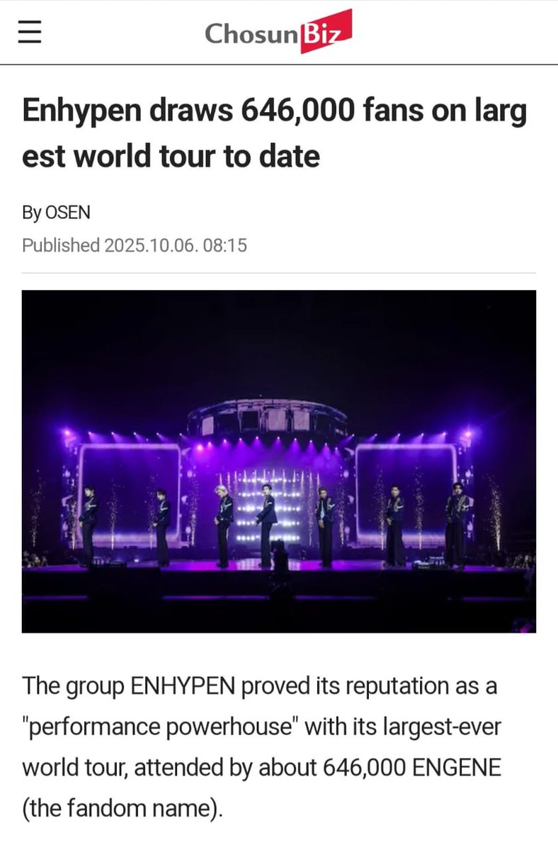 ENHYPEN7_BASE's tweet photo. The Walk the Line Record Tour

​Breaking records globally! ENHYPEN solidifies their "performance powerhouse" status with 'Walk the Line' their largest-ever world tour drawing an incredible 646,000 fans. Celebrating 5 years with unparalleled growth as 7. https://t.co/kmll3FWdIn