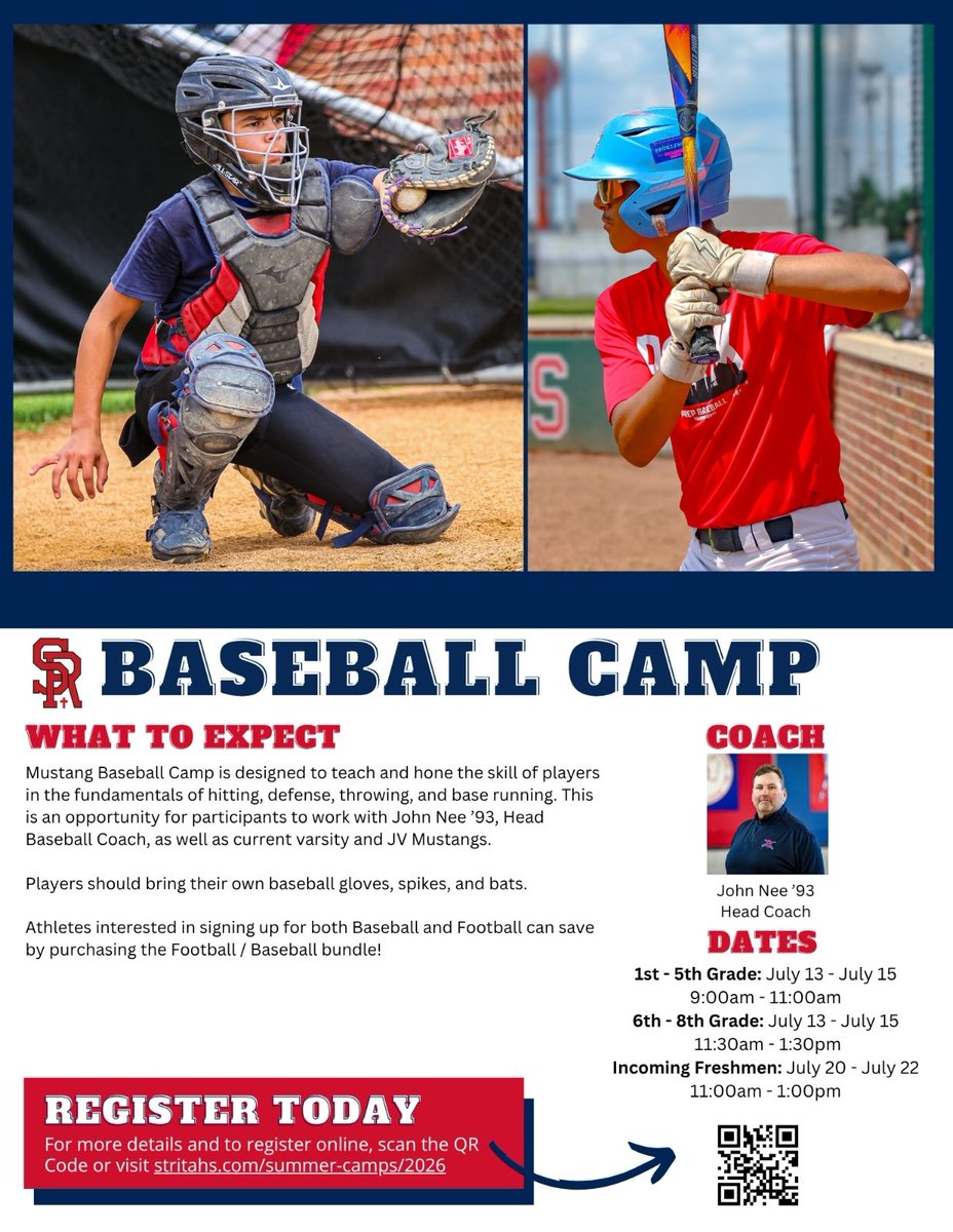 StRitaBaseball's tweet photo. Grade school camp begins on Monday. Hurry and register today to spend 3 days with the 2026 Class 3A State Champions. #SRBaseball https://t.co/Sie0PmpSMK