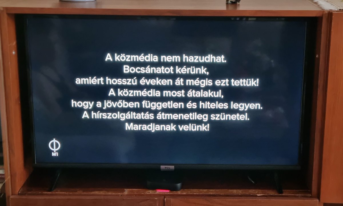 HungaryToday's tweet photo. God have mercy on Hungary! This is the screen on public television. The neo-Stalinist TISZA government forced them to say that they lied. No more broadcasting. https://t.co/mvL7oZAW2K