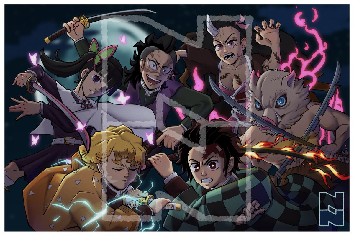 ImNebulaNoodler's tweet photo. Hey guys check out this Demon Slayer poster I did! It’s watermarked because… It was a PAID commission! It was done digitally with ZERO USE OF AI. Why? Because it looks better. Full stop. 

#digitalartㅤㅤㅤㅤ #commission https://t.co/Ib9VWGfr1F