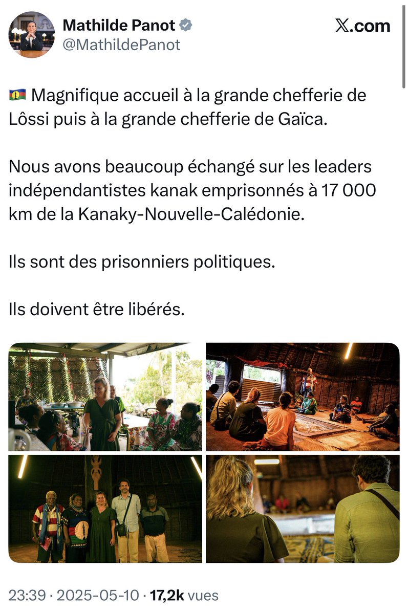 virginie1landry's tweet photo. Depuis 2022, Mathilde Panot s’est rendue officiellement 3 fois en Nouvelle-Calédonie. 
Une passion pour la cause kanak ✊ qui n’a évidemment rien à voir avec la présence d’une Mme Panot, orthophoniste, sur l’île. https://t.co/lLtYZNVvil