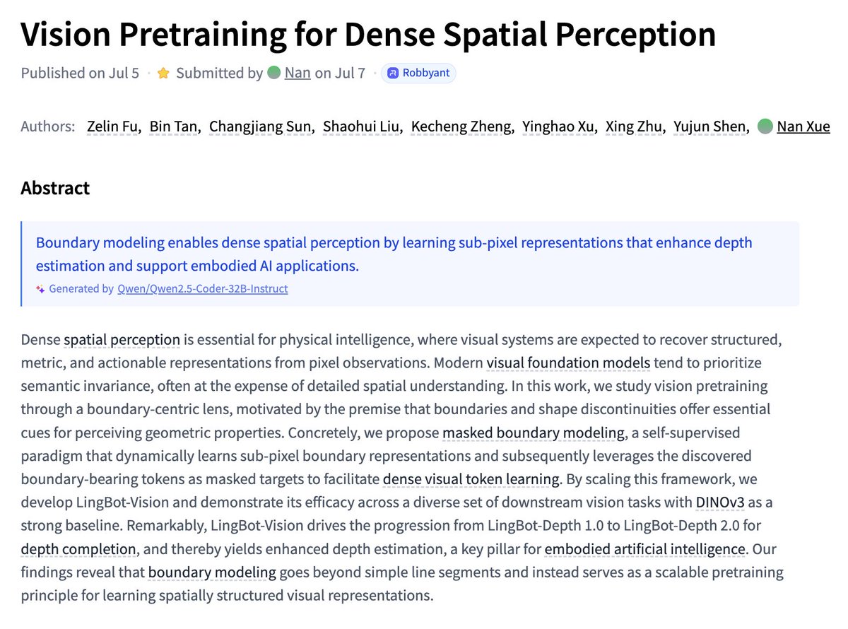 New Research on Vision Pretraining for Spatial Perception