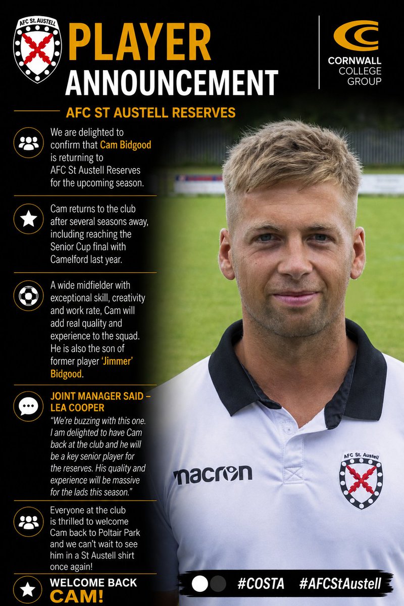 AFCSTAUSTELL's tweet photo. New signing for the reserves #costa https://t.co/8RGPMWKoJ5