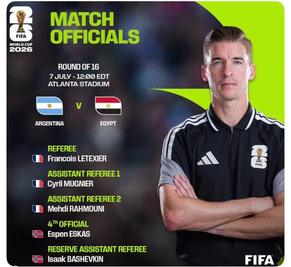 nassriffi_'s tweet photo. @ActuFoot_ Pour ceux qui essaie de faire des polémiques pour rien, le match Argentine - Égypte est arbitrer par un français. https://t.co/PF5iOIzyhj