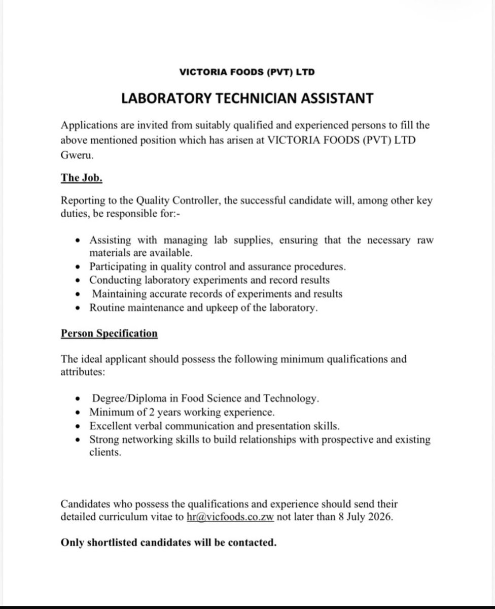 D4ED_ZIM's tweet photo. Another vacancy at Victoria Foods. https://t.co/WPKcpeQ6Pn