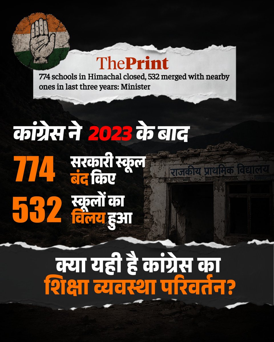 jrmlabharmour's tweet photo. "व्यवस्था परिवर्तन" के नाम पर कांग्रेस ने शिक्षा व्यवस्था को ही संकट में डाल दिया है।
मेरे विधानसभा क्षेत्र पांगी सहित प्रदेश के हर विद्यार्थी को बेहतर शिक्षा का अधिकार है। 
मैं जनजातीय क्षेत्रों के विद्यार्थियों के अधिकारों से कोई समझौता नहीं होने दूंगा। https://t.co/yCf6Vp1Ryt