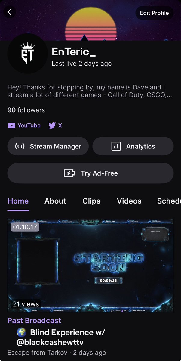 EnTeric_'s tweet photo. Looking to build a community, not just a follower count.

If you're into: • Escape from Tarkov • CS2 • Call of Duty • Laughing at terrible plays

Come join the journey

Road to 💯

#twitch https://t.co/MBlTsHUNx5