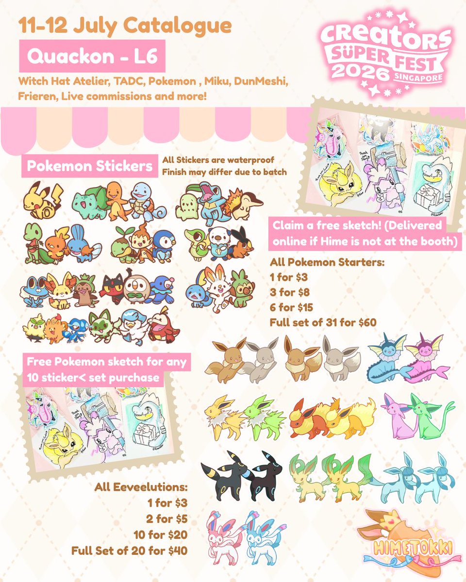 Himetokkii's tweet photo. 🩷AFACSF 2026 Catalogue~🩷

I'll be boothing with @leianyx__ and @akawaquack THIS WEEKEND for @animefestasia 's Creator Super Fest ! (CSF) feat. TADC, frieren, pokemon and more!

comms are open for preorder too raaaaaa! ⸜(｡˃ ᵕ ˂ )⸝♡ Let me draw your cute OCs and biases!!! https://t.co/8ESGUeIxym