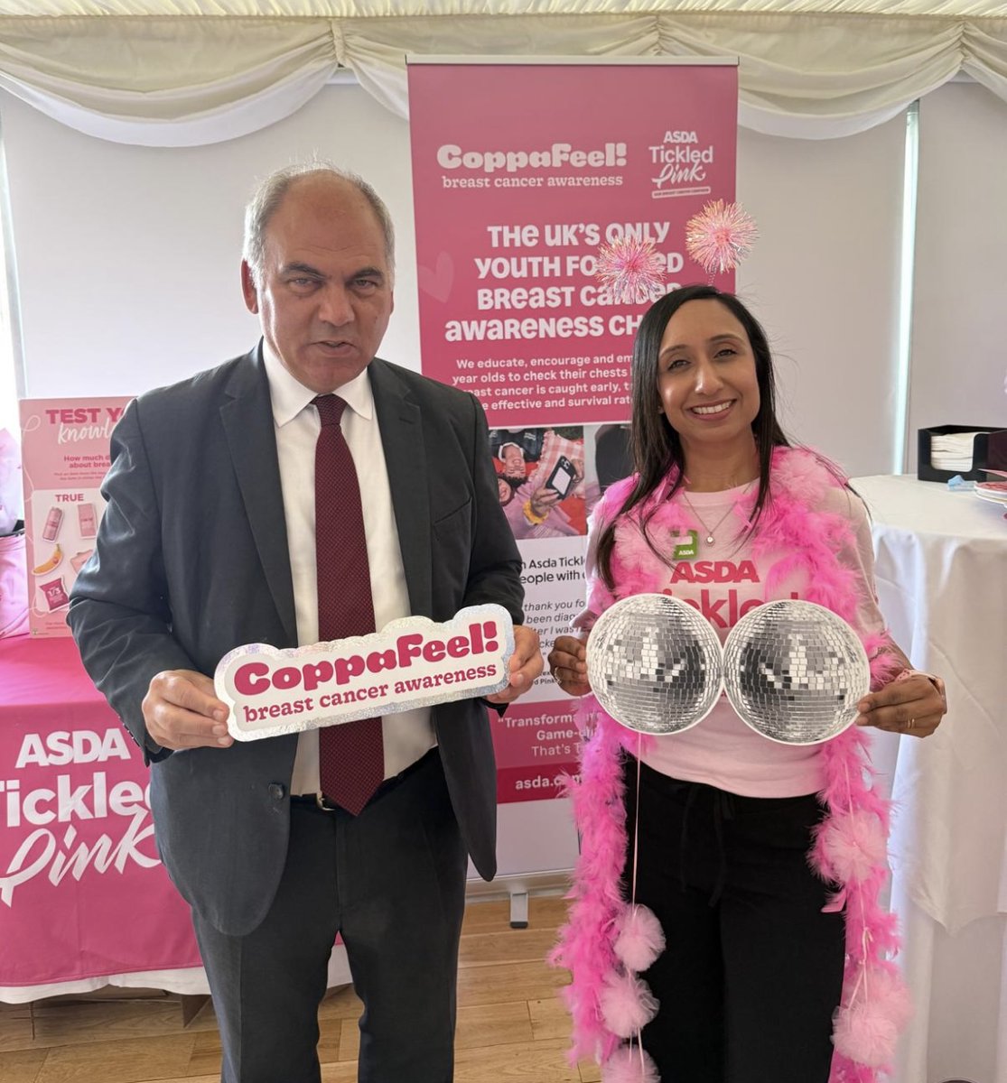 BambosMP's tweet photo. Pleased to attend @Asdaโs reception marking 30 years of #TickledPink. Over ยฃ100m has been raised to support breast cancer research, education and care across the UK.
Great to hear from @BreastCancerNow and @CoppaFeelPeople about improving access and outcomes for those affected. https://t.co/YUY31SLCQT