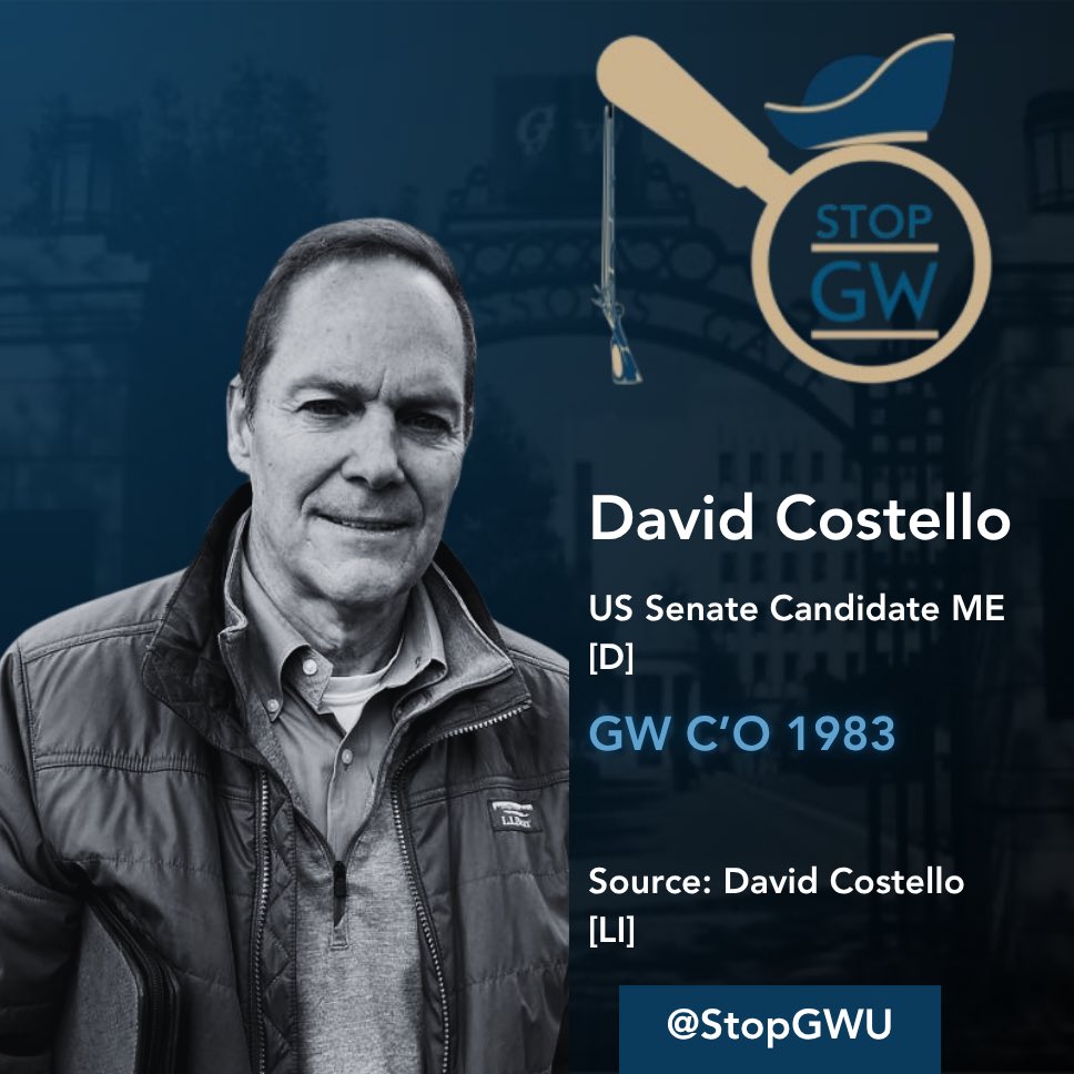 StopGWU's tweet photo. ⚠️ WARNING: David Costello earned a BA in Political Science and History from George Washington University in 1983 #MESEN

We cannot replace one GW candidate with another. https://t.co/imnDPEjTK5