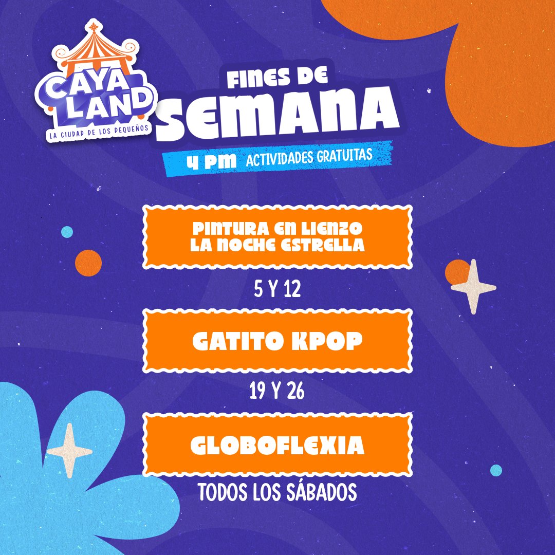 CiudadCayala's tweet photo. ¡ACTIVIDADES GRATUITAS! 🎊

🎨 Pintura en Lienzo 👉 5 y 12 julio

😺 Gatito Kpop 👉 19 y 26 julio

🎈 Globoflexia 👉 Todos los sábados

¡TOTALMENTE GRATUITO! 😉

🌐 https://t.co/ja3FGvDeyn https://t.co/3ybQMIuk5Y