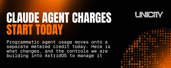 btcup369's tweet photo. Claudes pricing update isnt just about cost its about dependency.
If one providers billing change can stop your agents you need a control layer for budgets routing and resilience. Thats the future of reliable AI agents. @unicity_labs https://t.co/q16KqvHna5