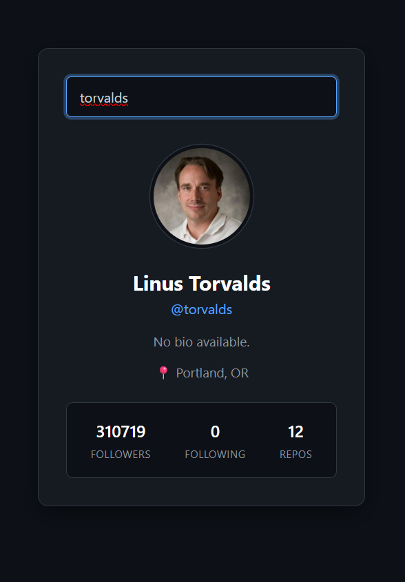 cascade_hq1's tweet photo. Day 4/100

Built a GitHub Profile Finder using the GitHub API.

I know it's nothing crazy, but it felt like a good project to practice as a beginner.

Practiced:
• Fetch API
• Async/Await
• Error handling
• DOM manipulation
#100DaysOfCode #JavaScript #WebDevelopment https://t.co/68U9HwrmSK