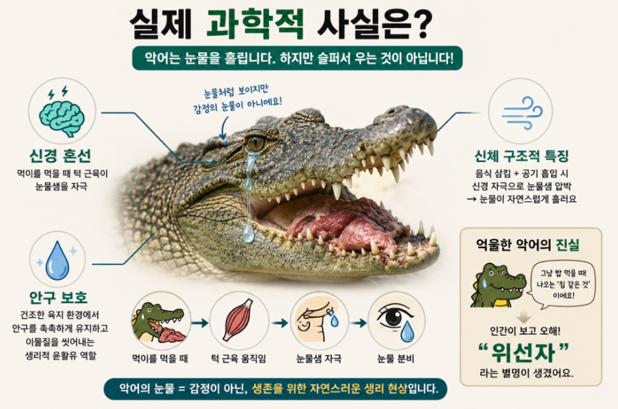 Clickseo's tweet photo. "악어의 눈물" (Crocodile Tears)

-- 슬프지 않아도 흐른다. 악어의눈물증후군.
-- 가짜 눈물로 동정심과 연민을 유도하는 위선적인 행동.

"이집트 나일강에 사는 악어는 사람을 보면 잡아먹고 난 뒤에 그를 위해 눈물을 흘린다."

#속지마세요 #위선적인행위 #거짓눈물 #악어의눈물 https://t.co/4HESHo5jG7