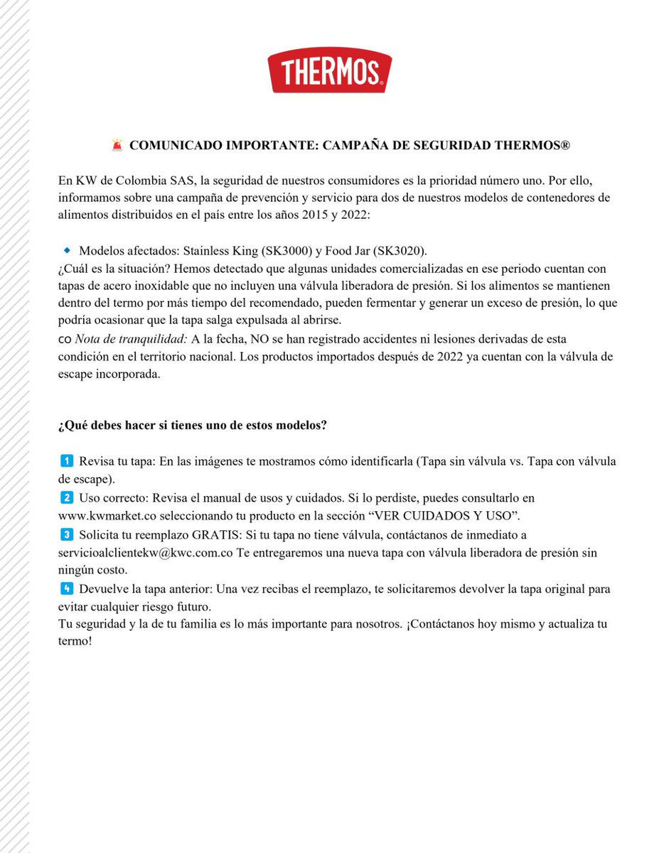 Homecenter_co's tweet photo. COMUNICADO IMPORTANTE
Compartimos información relevante para nuestra comunidad relacionada al producto marca Thermos Stainless King y Food Jar.
#Homecenter https://t.co/YCBwrNrzbV