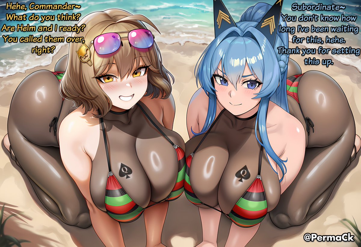 PermaCk's tweet photo. To help Anis and Helm enjoy their time at the beach even more, you set up a special event for them. They're really excited about it.

#blacked #blackedwaifus #Nikke https://t.co/BaSmhkzlV9