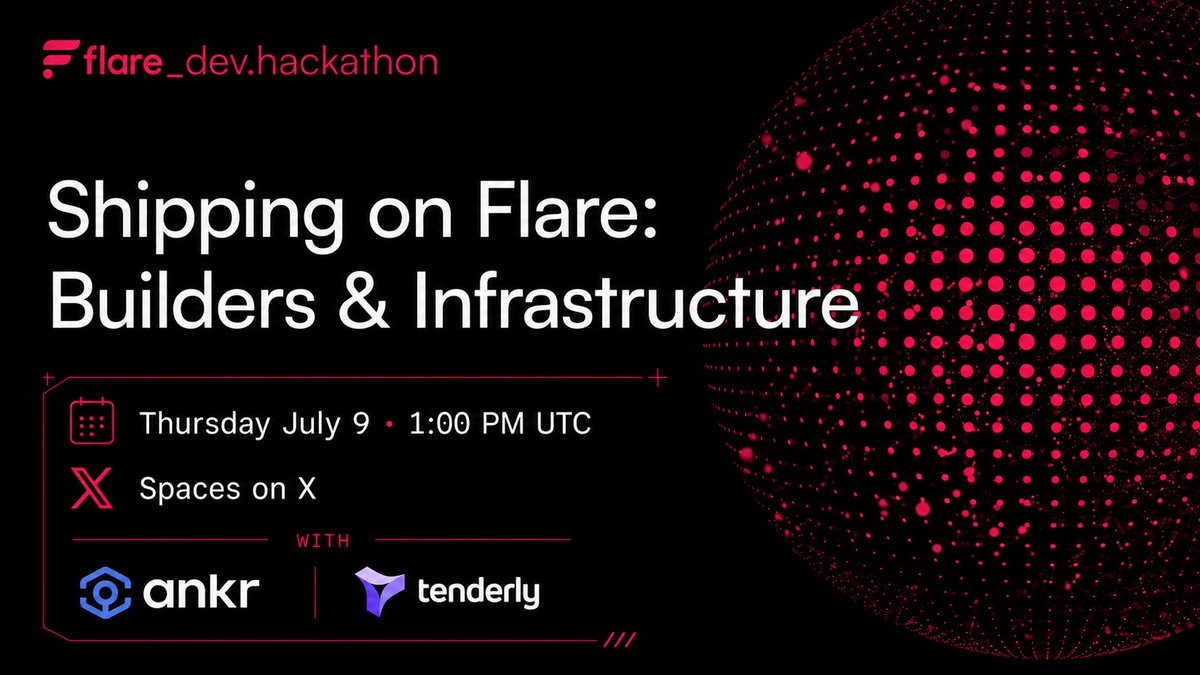 FlareDevHub's tweet photo. Shipping is where infrastructure meets reality.

Join us this Thursday for Shipping on Flare: Builders & Infrastructure, a live conversation with @ankr and @TenderlyApp on the tooling, infrastructure, and support builders need to move from an idea to a working product.

📅 July 9, at 1:00 PM UTC

Set a reminder:
https://t.co/Lo8sGOvtQM