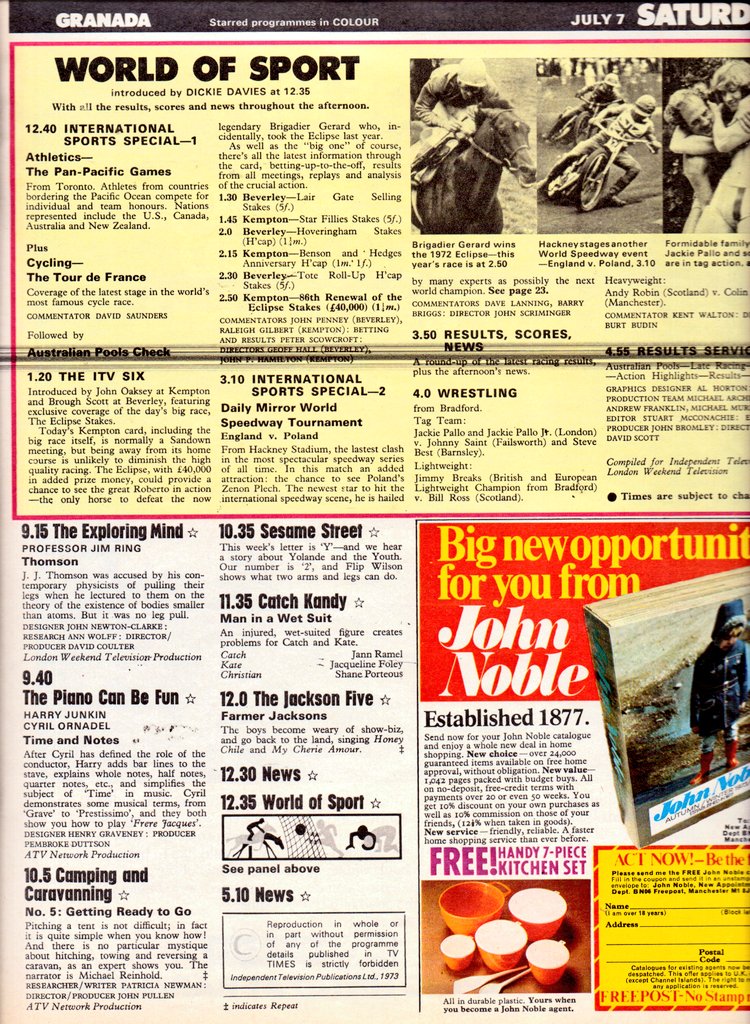 woodg31's tweet photo. TV📺7/7/73 ITV 
12.0:The Jackson Five 12.30:News 12.35:World of Sport 5.10:News 5.20:The Protectors 5.50:Rolf Harris Show 6.35:Film - The Adventures of Quentin Durward 8.30:New Scotland Yard 9.30:News 9.40:The New Faces 10.25:Film - Some Came Running https://t.co/VzNvX5fiis