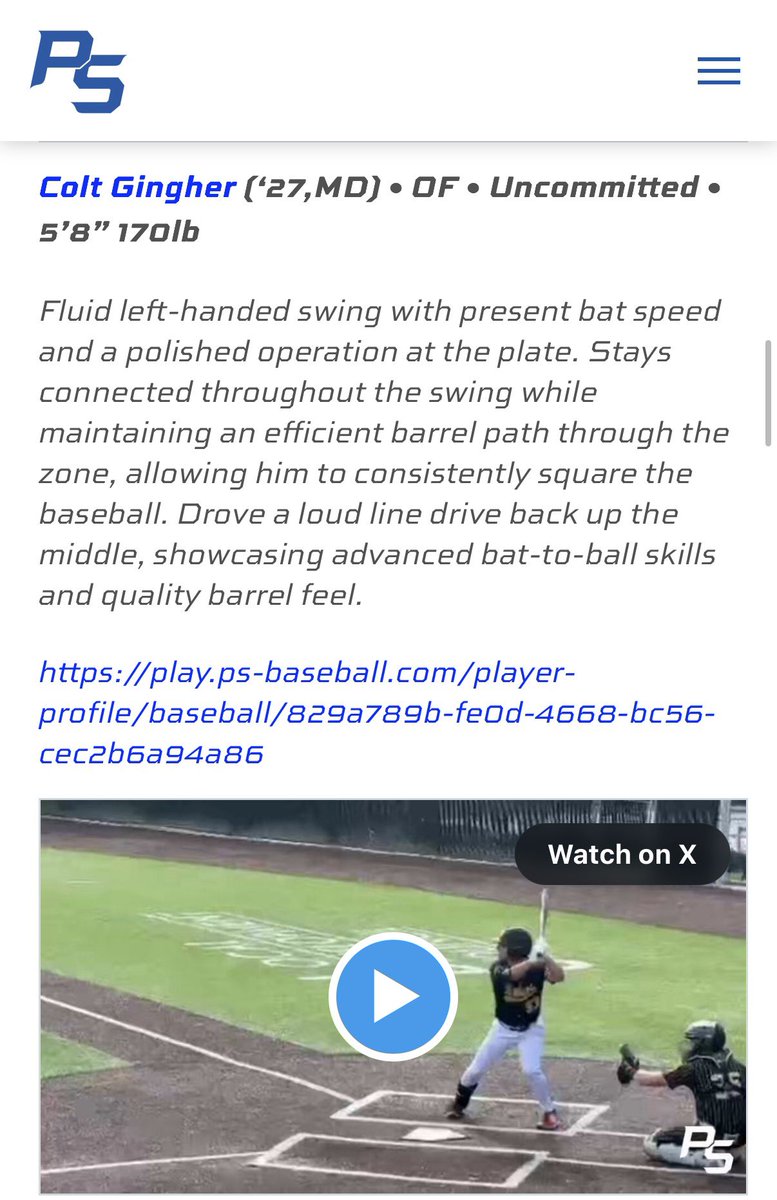 colt_gingher53's tweet photo. Solid Tournament last week going 4-9 w/ 2 1B &amp; 2 2B w/ a CG Win. And made top performers day 2

.444avg/.545obp/.667slg/1.212ops

7.0IP: 4H/3R/4BB/5Ks

@DirtbagsMid @PB_Uncommitted @PrepBaseballMD @BUncommitted @EliteRecruits_ @PSBaseballScout @UBAuncommitted @UncommittedStud https://t.co/z11RioNCf3