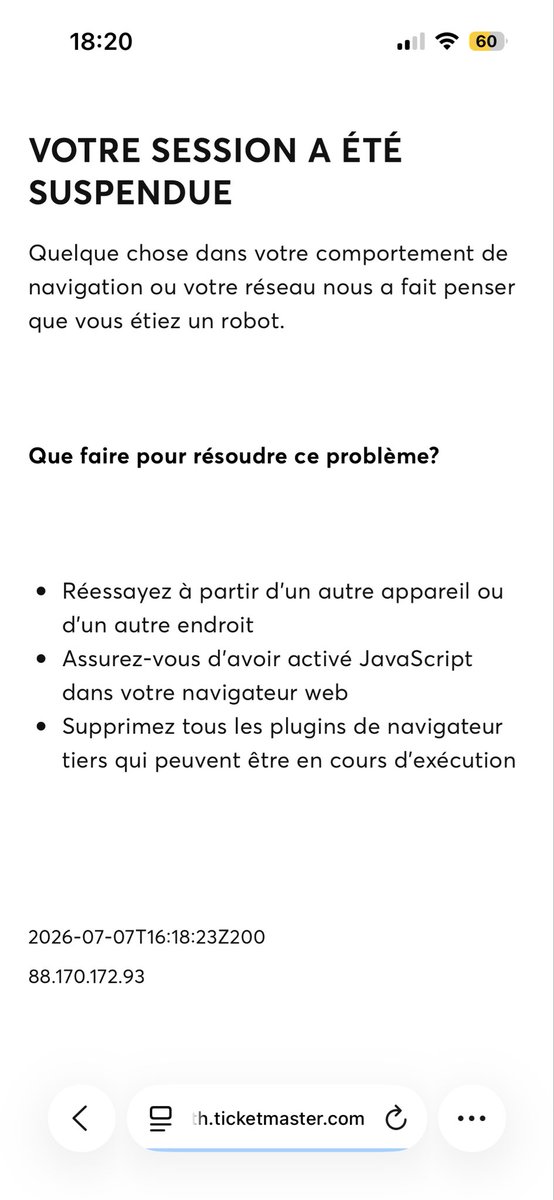 paulinevncsl's tweet photo. HELP j’ai changer mon mdp ticketmaster comme il me le demander et voilà ce que ça me met.. QUE FAIRE ?? #Ticketmaster #TicketmasterFR https://t.co/0oRSDLzVIO