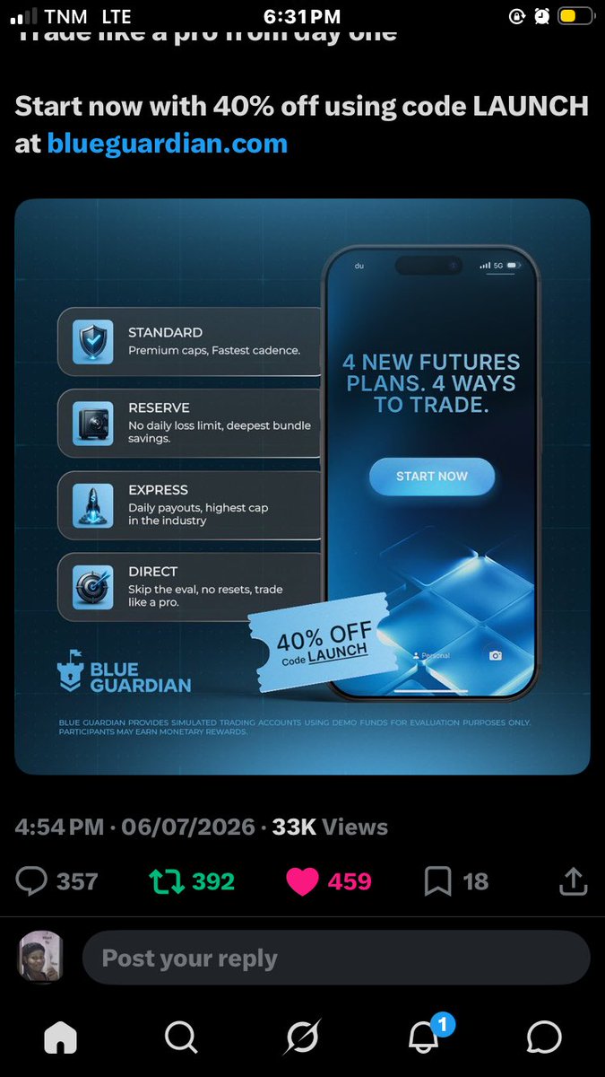 Parody5Lotsize's tweet photo. @GuardianFutures I’ve never seen a trader from Malawi Africa receive a payout with blue guardian, let me be the first and show the world, excellent for struggling university undergrad in a horrible economy like me @grok @BlueGuardiancom @seanbaint @GuardianFutures https://t.co/gEblj86Fi5