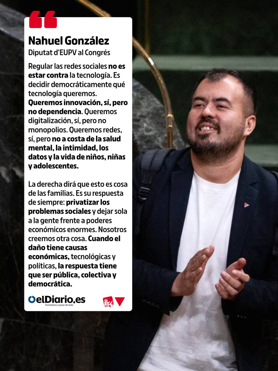 esquerraunida's tweet photo. Regular les xarxes socials no és anar contra la tecnologia, és defensar la salut mental, la intimitat i la nostra joventut enfront dels monopolis. 📱🛑

✍️ Llig la reflexió de @nah_gon a @eldiarioes: https://t.co/sfmKgHGg3f https://t.co/9aEclGUdJa