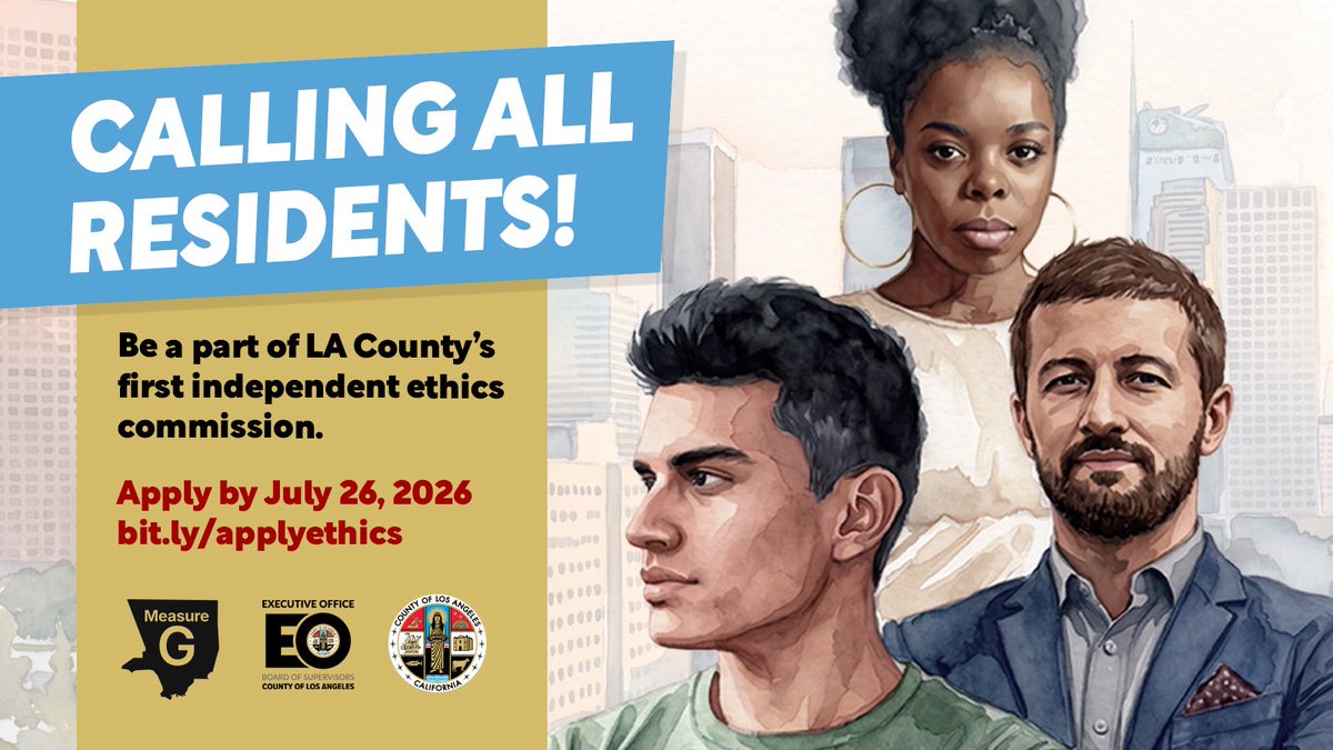 CountyofLA's tweet photo. Calling All Civic Minded residents! LA County is undergoing its biggest governance change in over 100 years, and you can help shape it. Apply to join the inaugural Independent Ethics Commission and help uphold governmental accountability. https://t.co/0LyjEeUoen