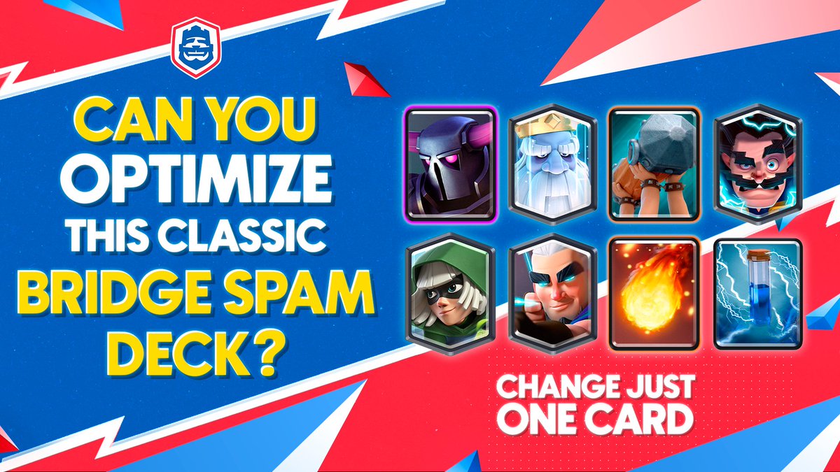EsportsRoyaleEN's tweet photo. A fresh take on a classic! ⚔️

The Bridge Spam deck is one of the most iconic archetypes in Clash Royale history. But how does it hold up in today's meta?

Can you optimize it? 🤓 https://t.co/G4vqkzMIgj