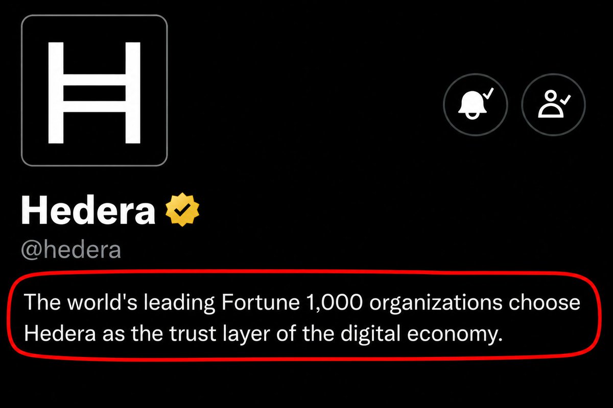 Steph_iscrypto's tweet photo. 🚨Hedera just updated its X bio:

"The world's leading Fortune 1,000 organizations choose Hedera as the trust layer of the digital economy."

Buckle up! https://t.co/PddGTP9EdB