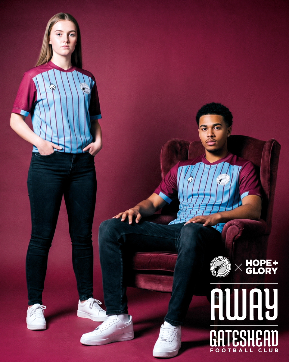 GatesheadFC's tweet photo. Introducing our 2026/27 @hgsportswear away shirt, making it's debut TONIGHT in pre-season! 🩵♥️

Supporters can opt to purchase our 2026/27 shirts sponsored or unsponsored, representing Gateshead the way YOU want 🫡

Full details 👉 https://t.co/lguC4jBMSc https://t.co/TjJdjUZVah