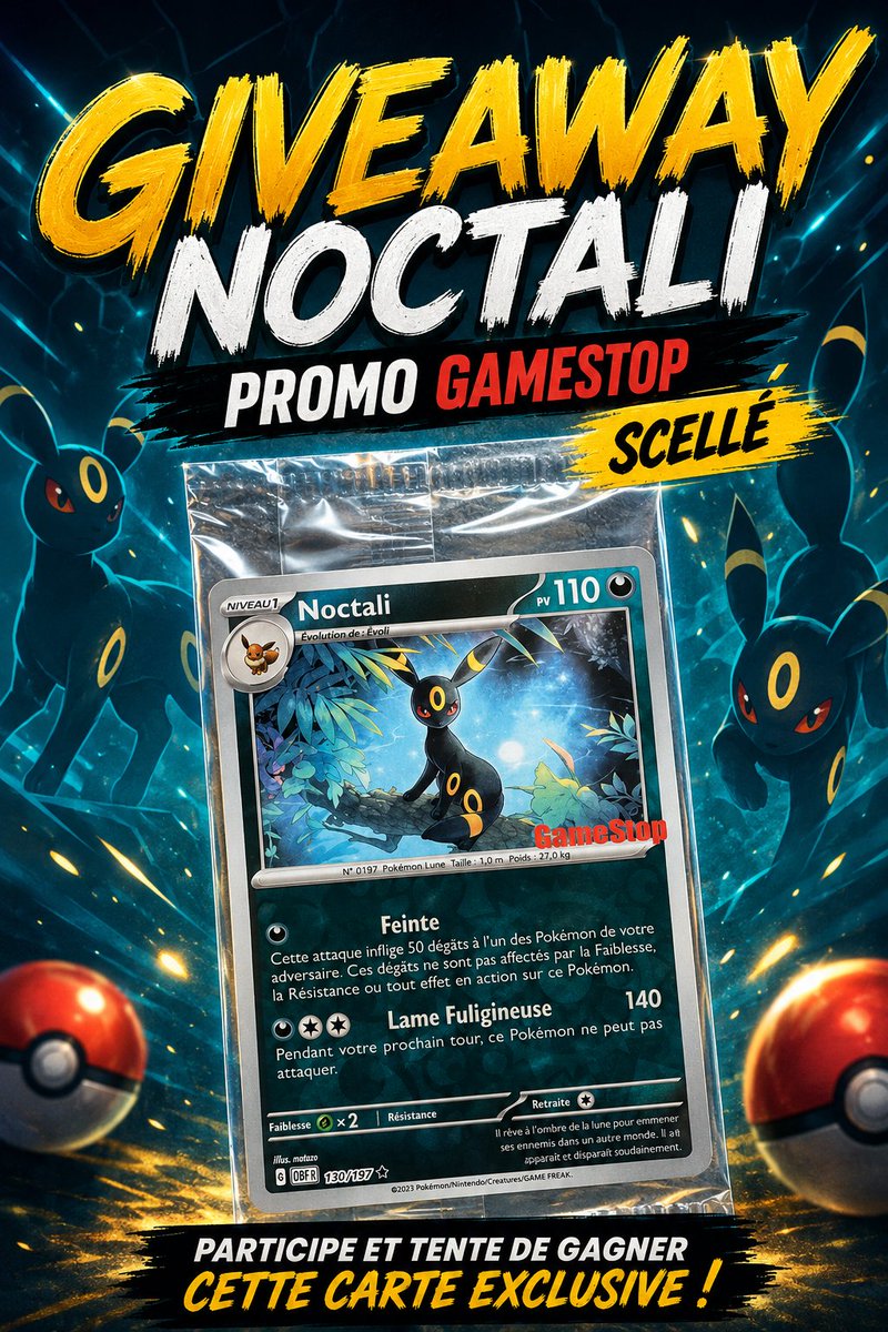Pchen_4's tweet photo. 🎁GIVEAWAY🎁

Pour vous remercier d’avoir atteint les 2k followers sur Twitch, je vous fais gagner une carte Noctali Promo GameStop scellée obtenable uniquement au Québec ! 

Pour participer :

👉 Follow le compte
🔁 RT ce post
📅 Tirage au sort le 17/07

Bonne chance à tous! https://t.co/SRFYStC7M9