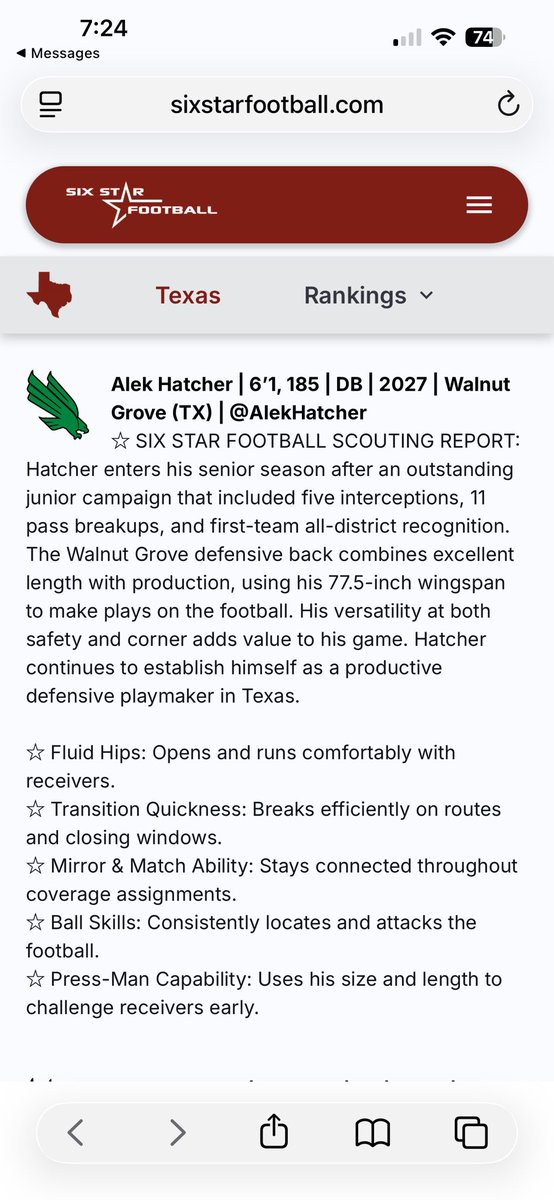 AlekHatcher's tweet photo. Appreciate the write up @sixstarfootball!! https://t.co/fivL66Yo6s