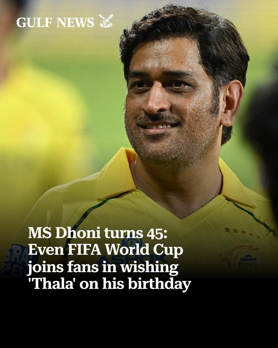 gulf_news's tweet photo. From FIFA World Cup tributes to CSK’s emotional salute, MS Dhoni’s 45th birthday proves why ‘Thala’ remains a global sporting icon.
https://t.co/9ef1Uj9uz6 https://t.co/Y0U57iHTLT