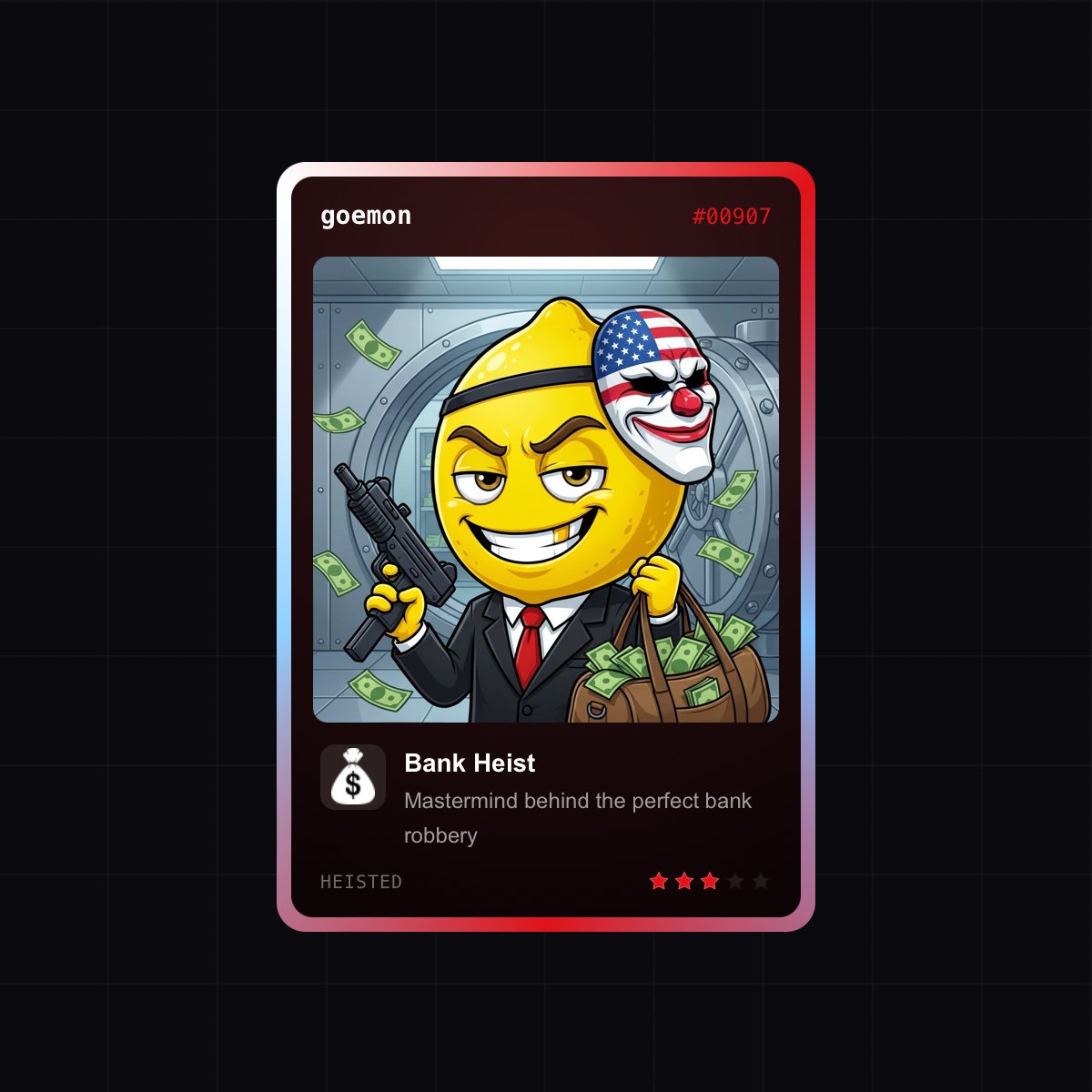 jojo26336's tweet photo. I'm robbing a bank soon

Join my crew @Heistedxyz

[ drop your card below👇] https://t.co/0CJDh894vK