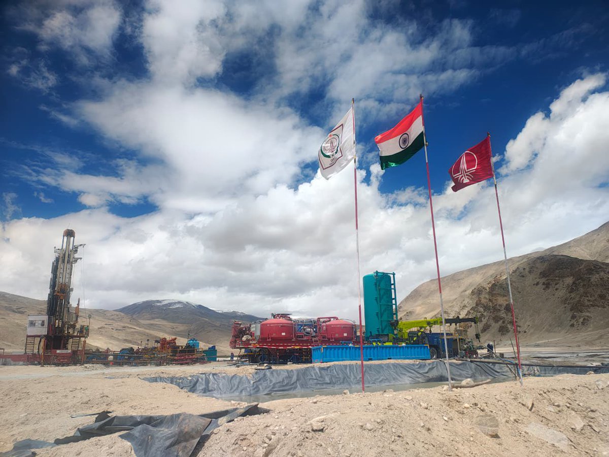 ONGC_'s tweet photo. At an altitude of over 14,000 feet in the demanding terrain of Puga Valley, Ladakh, #ONGC Energy Centre has successfully drilled India’s second geothermal well to its target depth of 1,000 metres, in a record time of approximately one month.

Building on the success of India’s first geothermal drilling campaign, the achievement marks a major leap in technical capability, with significantly optimised drilling operations, deeper understanding of Puga’s complex geology, and substantial reduction in drilling cost.

The milestone now paves the way for India’s first 1 MWe pilot geothermal power plant and opens new possibilities for the commercial development of geothermal energy in the country.

OEC’s first geothermal well had earlier produced steam above the boiling point, firmly establishing the viability of Puga’s #geothermal resources for sustainable power generation and placing India on the global geothermal map.

For Ladakh, this breakthrough holds the promise of clean, reliable baseload power, stronger energy security, and sustainable regional development.

From deep beneath the Himalayas, ONGC is unlocking a powerful new chapter in India’s clean energy journey.

#EnergyNowAndNext #YouAreEnergy