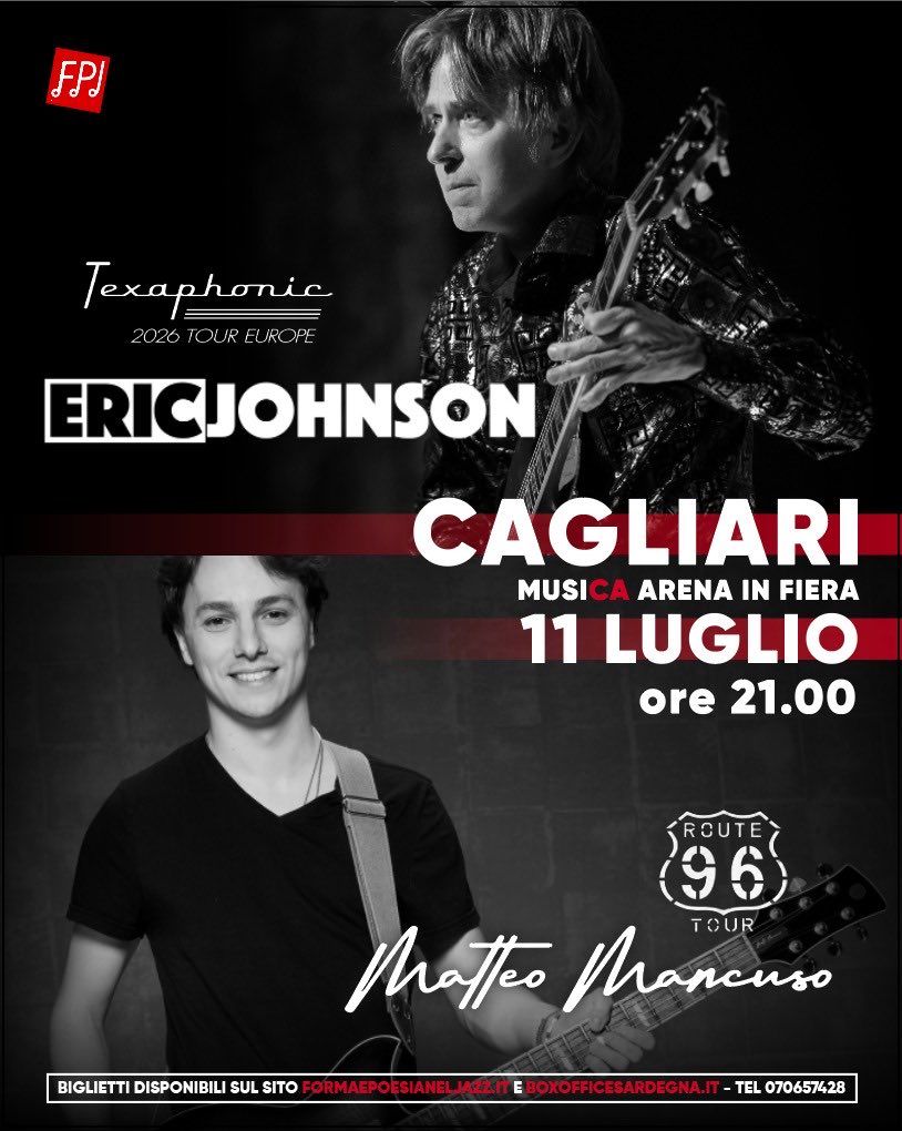 EJUpClose's tweet photo. On Saturday July 11th Eric Johnson brings his Texaphonic Tour with Tal Bergman and Daniel Kimbro to Arena Fiera in Cagliari with Special Guest Matteo Mancuso. Buy tickets at https://t.co/wAnlu2mHSB or visit https://t.co/TAAHm4ZhLH or the link in bio. https://t.co/uzO1Uugb0G